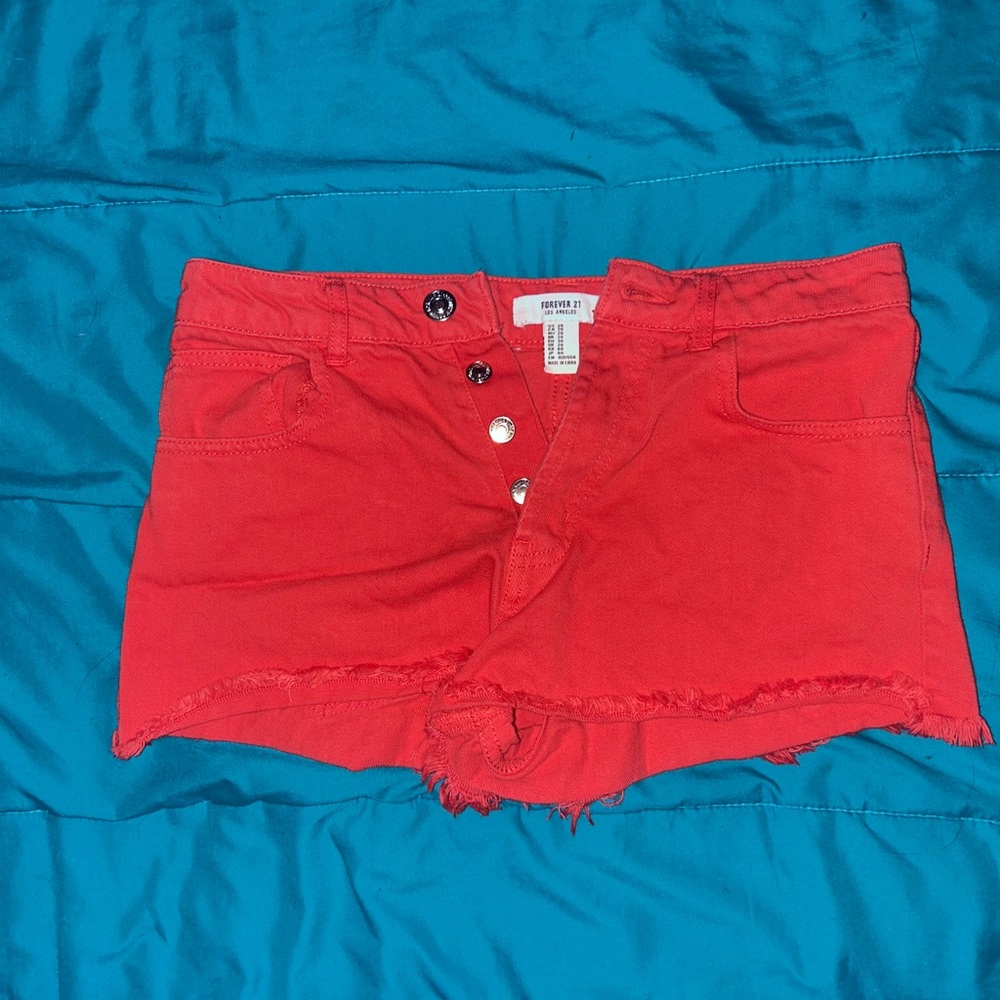 red forever 21 denim shorts